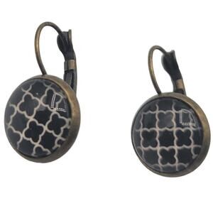 Vintage BARCS Silver TONE Amber Orange Glass CABOCHON Clip ON Earrings